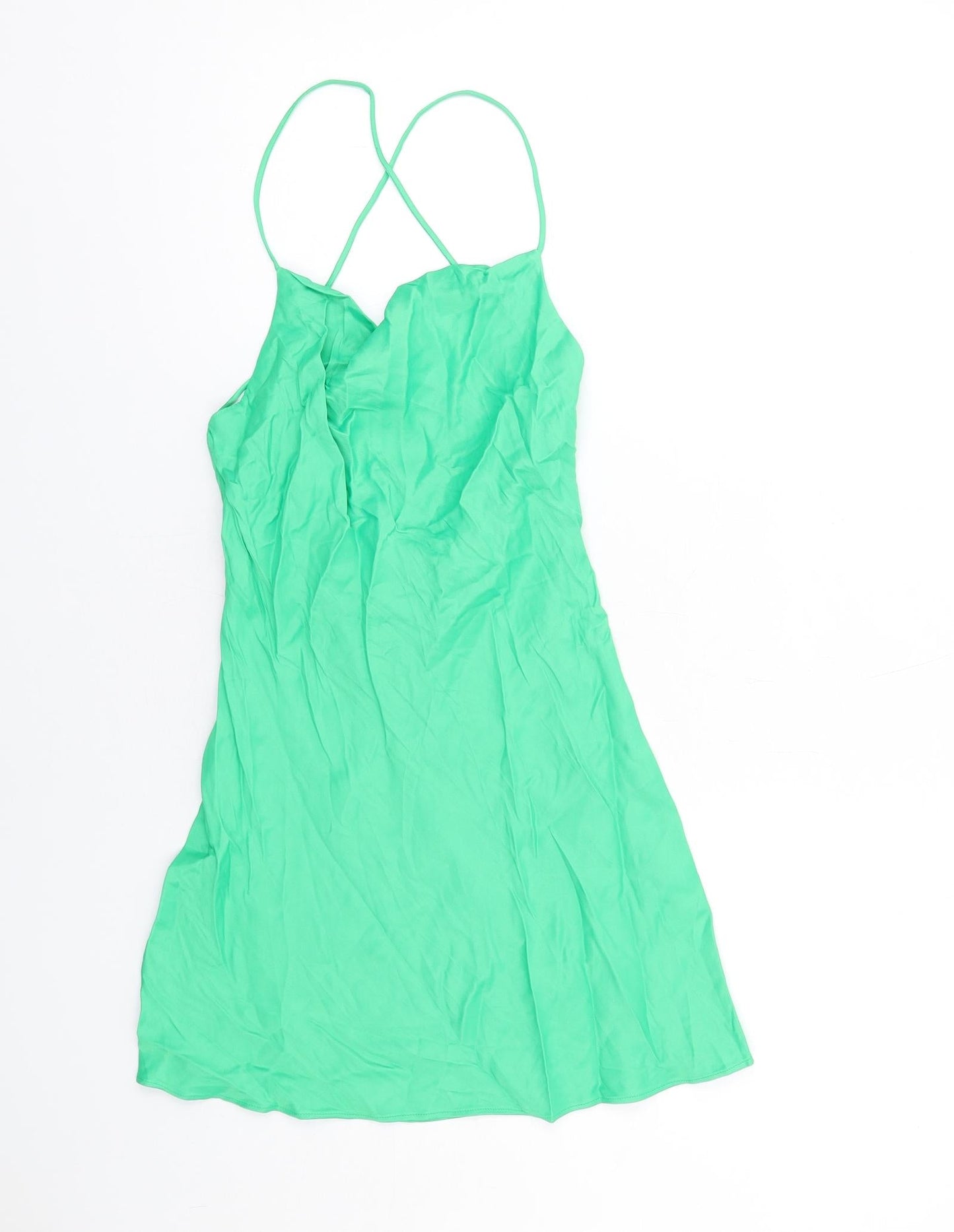 Zara Womens Green Viscose Slip Dress Size XS Cowl Neck Pullover