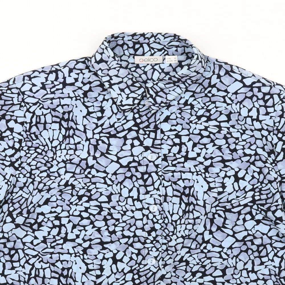 Gelco Womens Blue Geometric Polyester Basic Button-Up Size 22 Collared