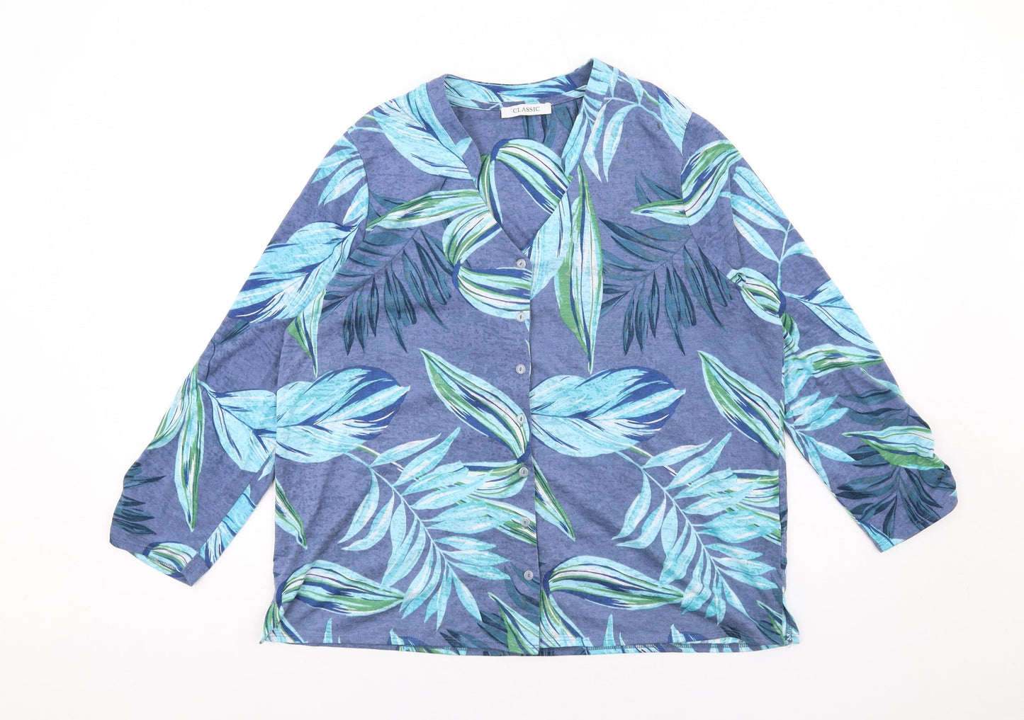 Classic Womens Multicoloured Geometric Polyester Basic Button-Up Size 16 V-Neck