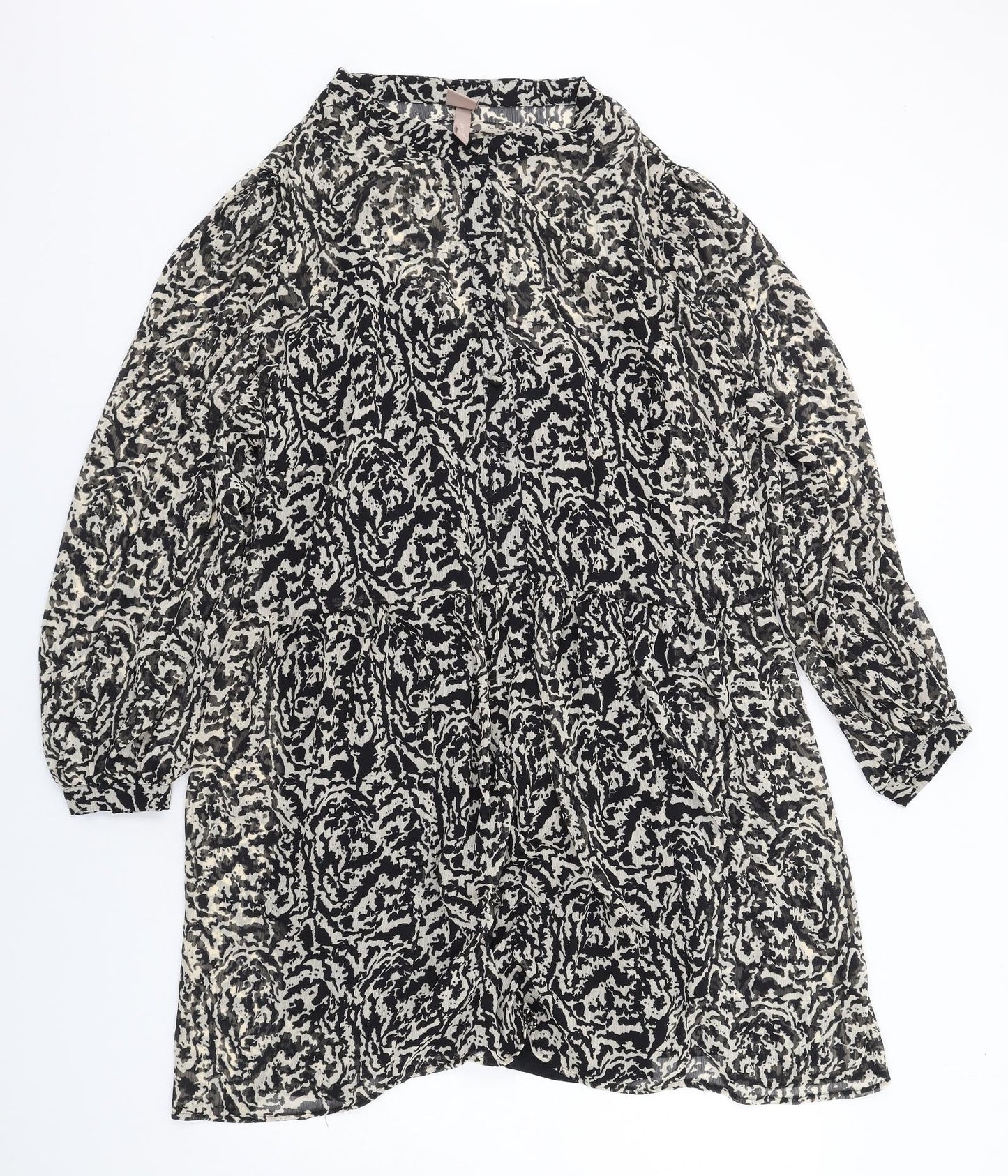 H&M Womens Black Geometric Polyester Shift Size 2XL Mock Neck Button