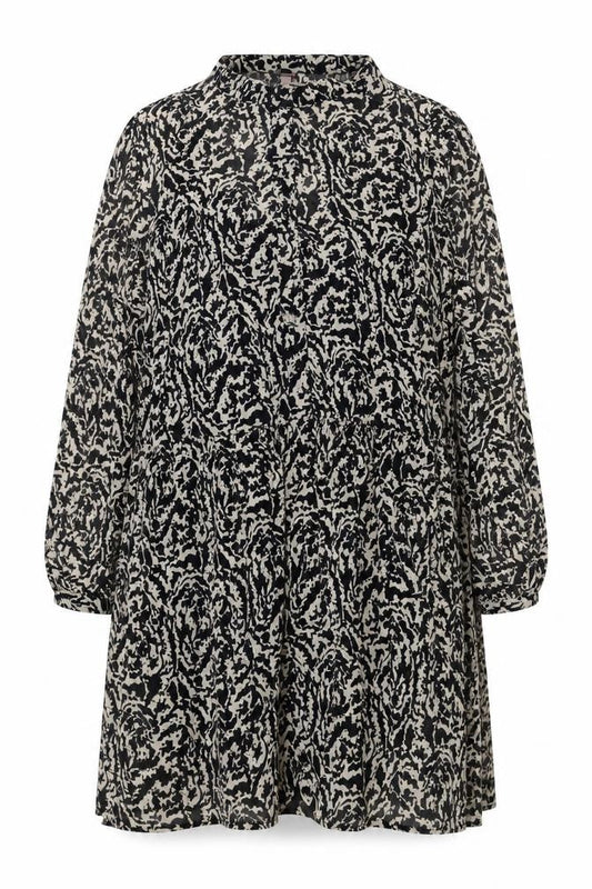 H&M Womens Black Geometric Polyester Shift Size 2XL Mock Neck Button