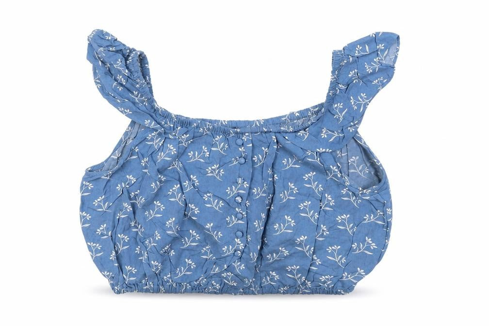 New Look Womens Blue Floral Viscose Cropped Blouse Size 14 Scoop Neck
