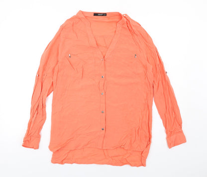 Preloved Oasis Womens Orange Viscose Basic Button-Up Size 10 V-Neck - Front
