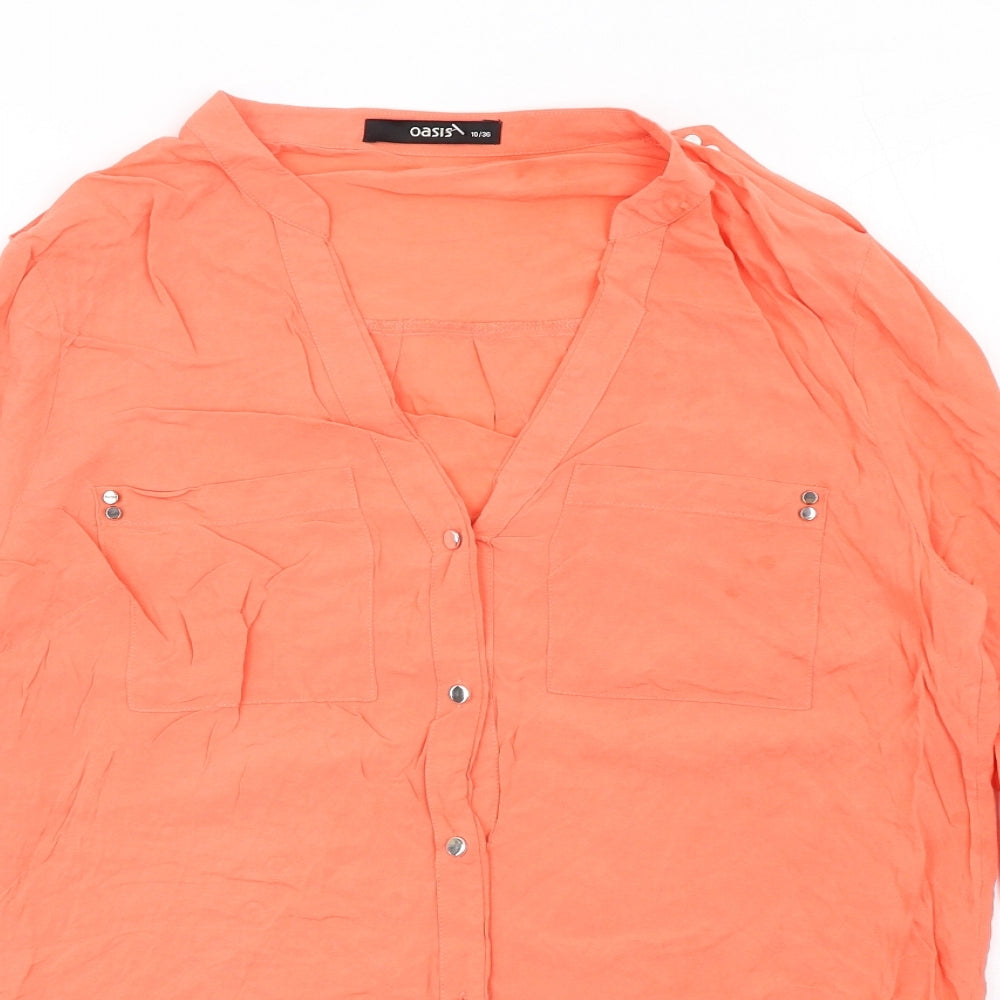 Oasis Womens Orange Viscose Basic Button-Up Size 10 V-Neck