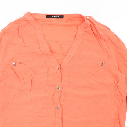 Preloved Oasis Womens Orange Viscose Basic Button-Up Size 10 V-Neck - Detail