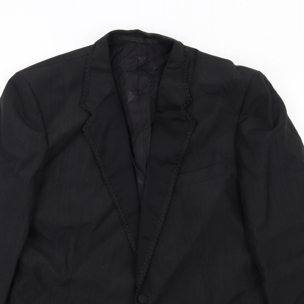Steegan Mens Black Polyester Jacket Suit Jacket Size 42 Regular - Trimmed Lapel