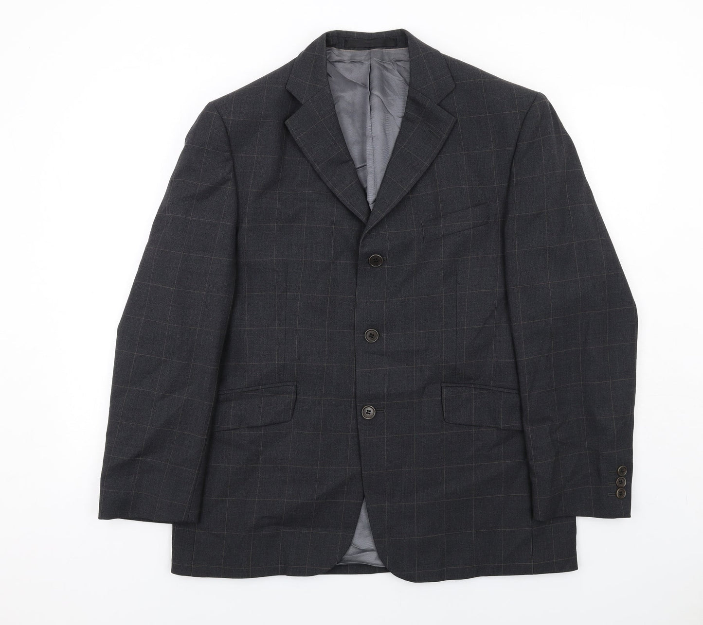 Marks and Spencer Mens Grey Check Wool Jacket Suit Jacket Size 40 Regular