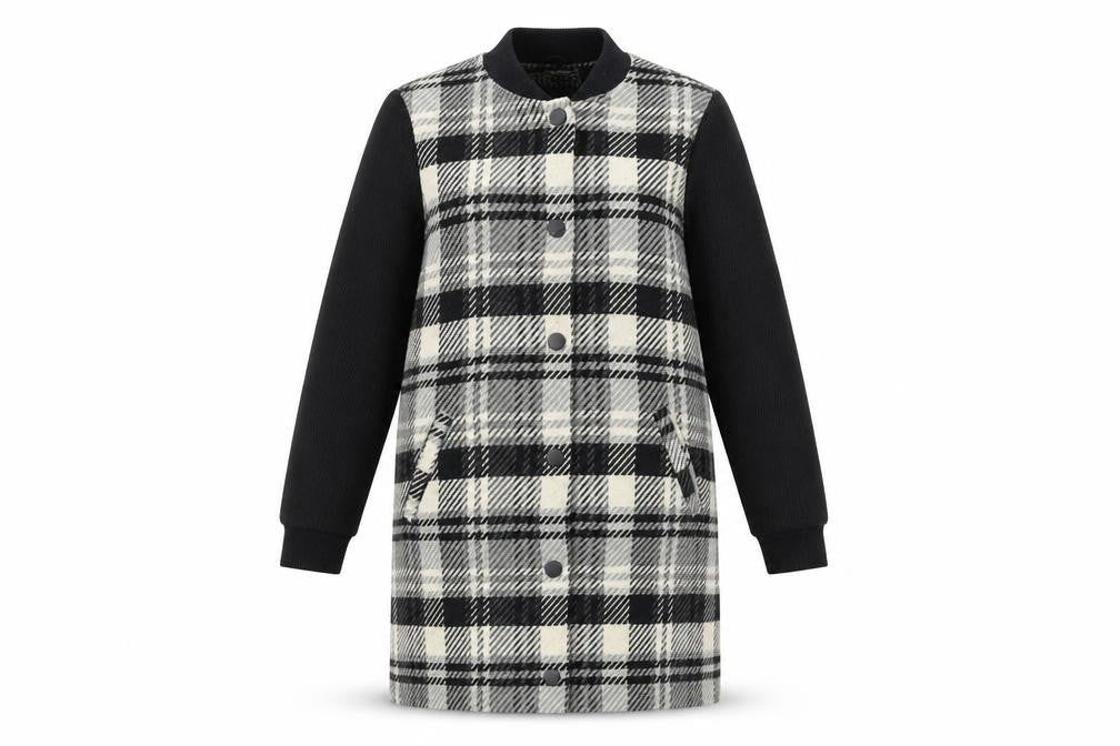 Principles Womens Black Plaid Overcoat Coat Size 8 Snap