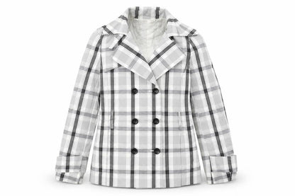 Zara Womens White Plaid Jacket Blazer Size L Button