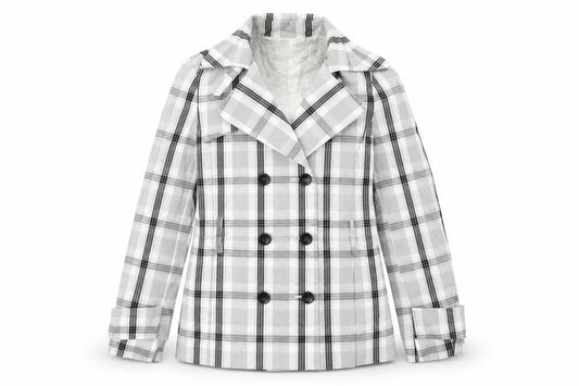 Zara Womens White Plaid Jacket Blazer Size L Button