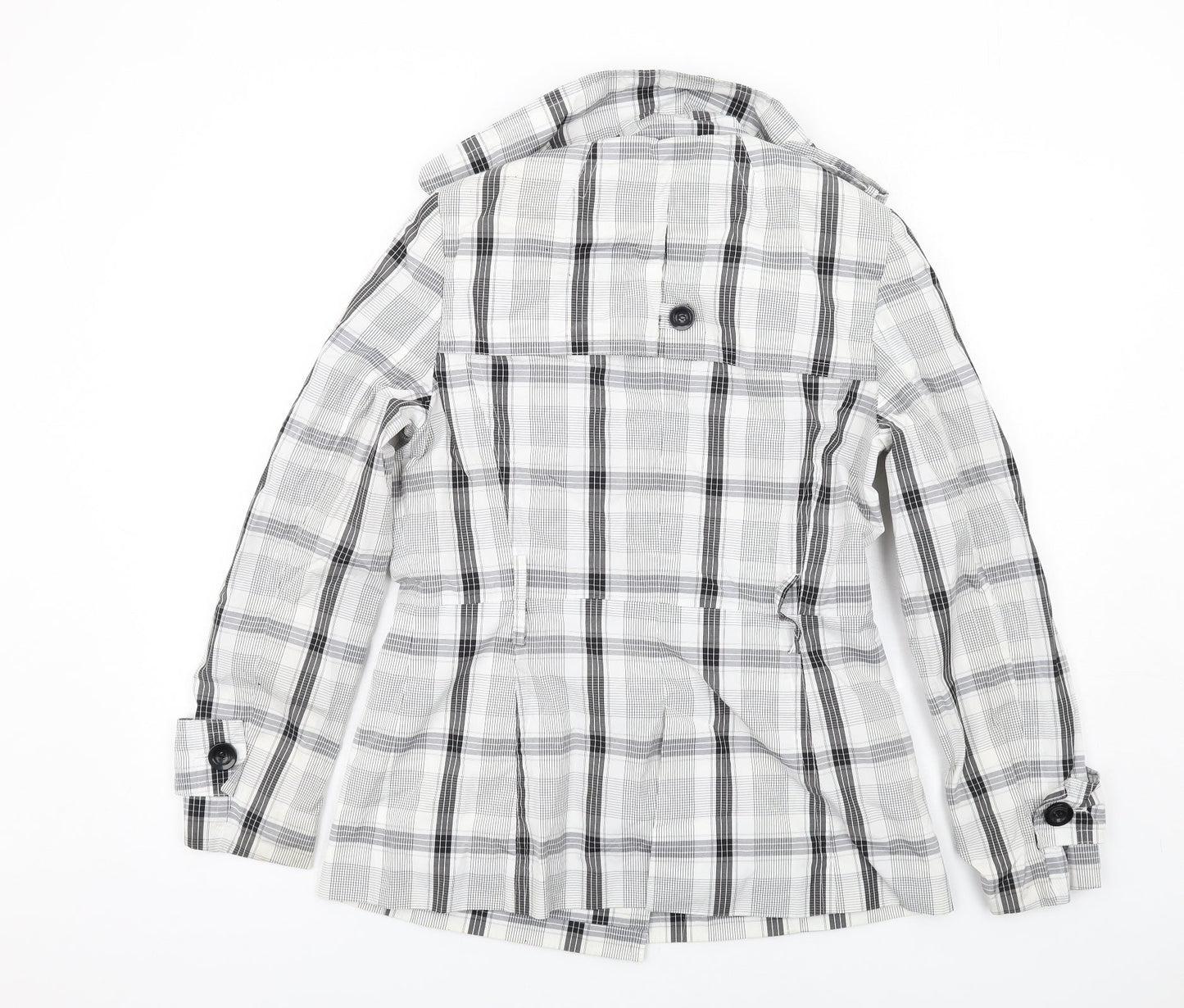 Zara Womens White Plaid Jacket Blazer Size L Button