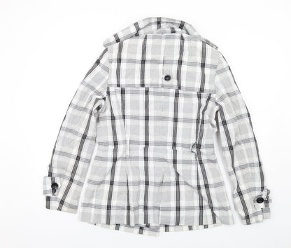 Zara Womens White Plaid Jacket Blazer Size L Button