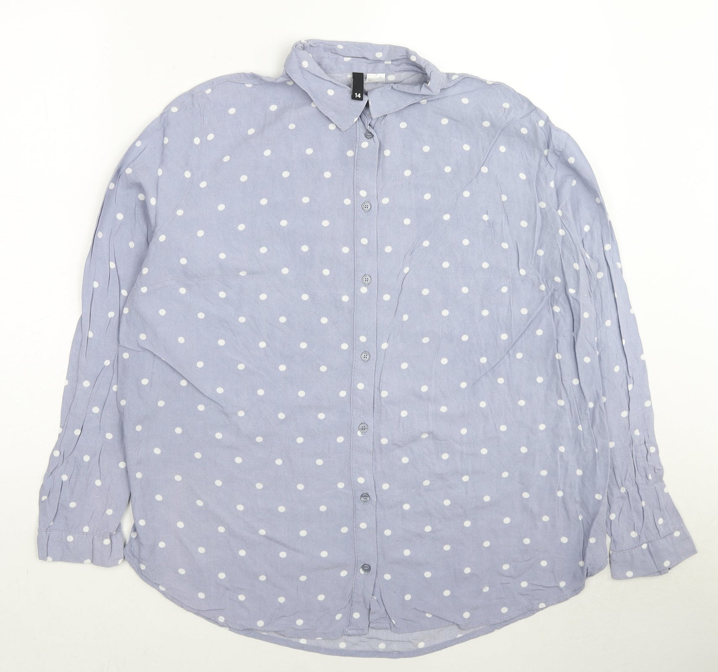 H&M Womens Blue Polka Dot Viscose Basic Button-Up Size 12 Collared