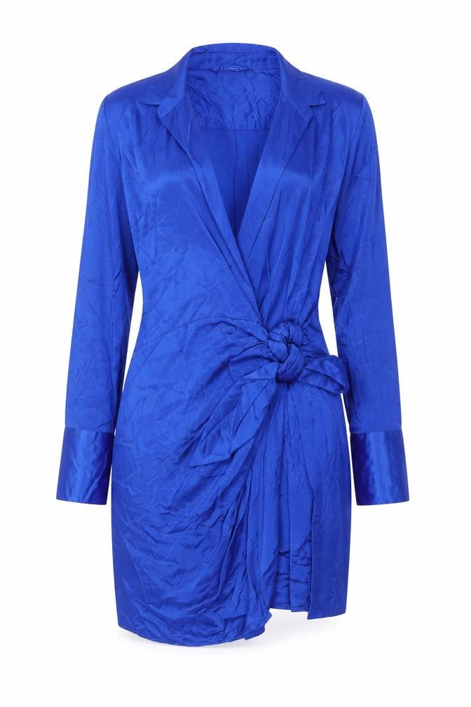 Zara Womens Blue Viscose Wrap Dress Size M Collared Tie