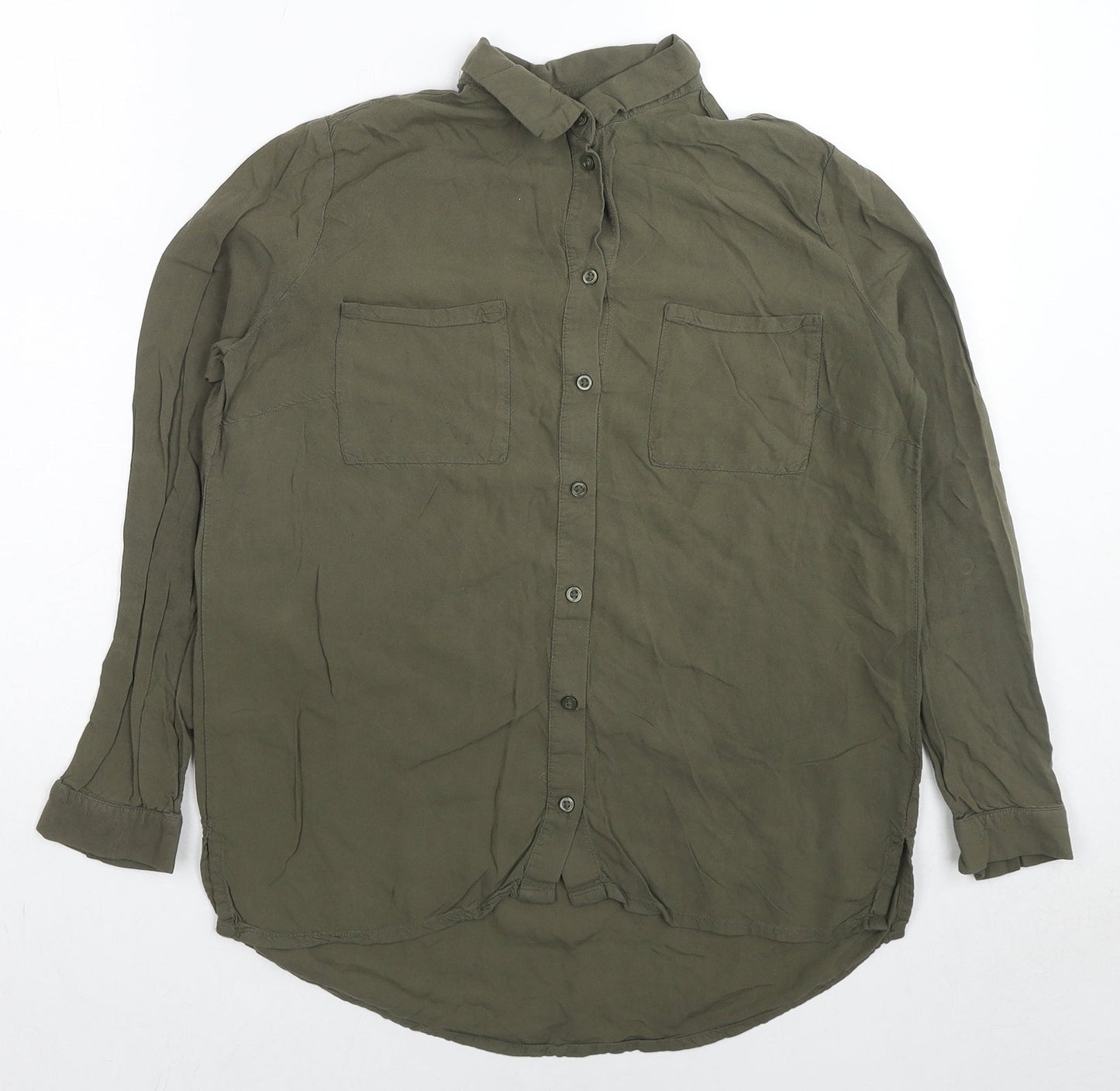 H&M Womens Green Viscose Basic Button-Up Size 6 Collared
