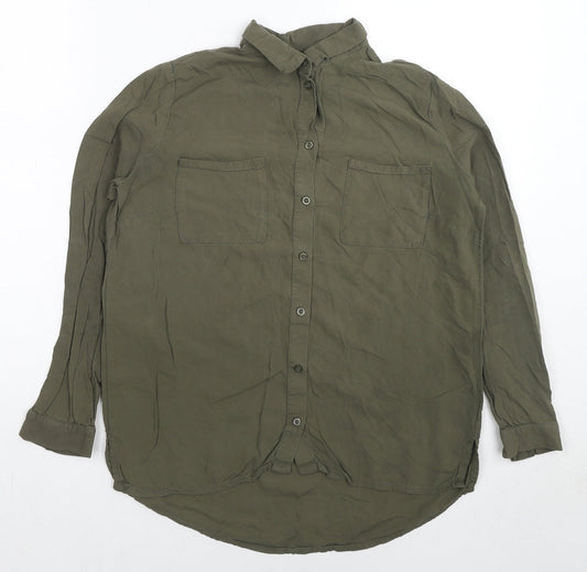 H&M Womens Green Viscose Basic Button-Up Size 6 Collared