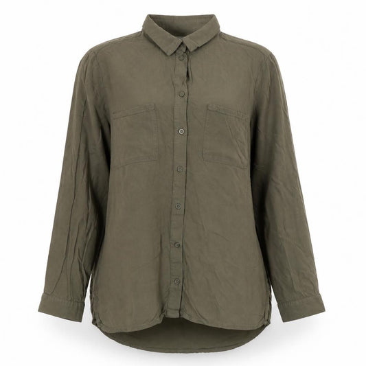 H&M Womens Green Viscose Basic Button-Up Size 6 Collared