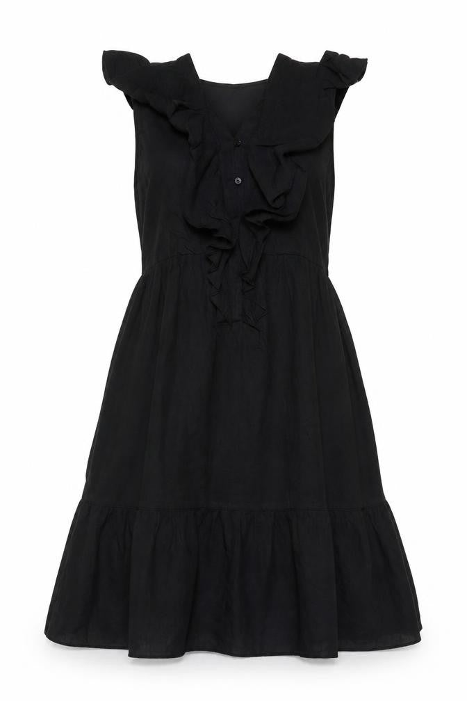 Country Road Womens Black Viscose Fit & Flare Size S V-Neck Button - Frill