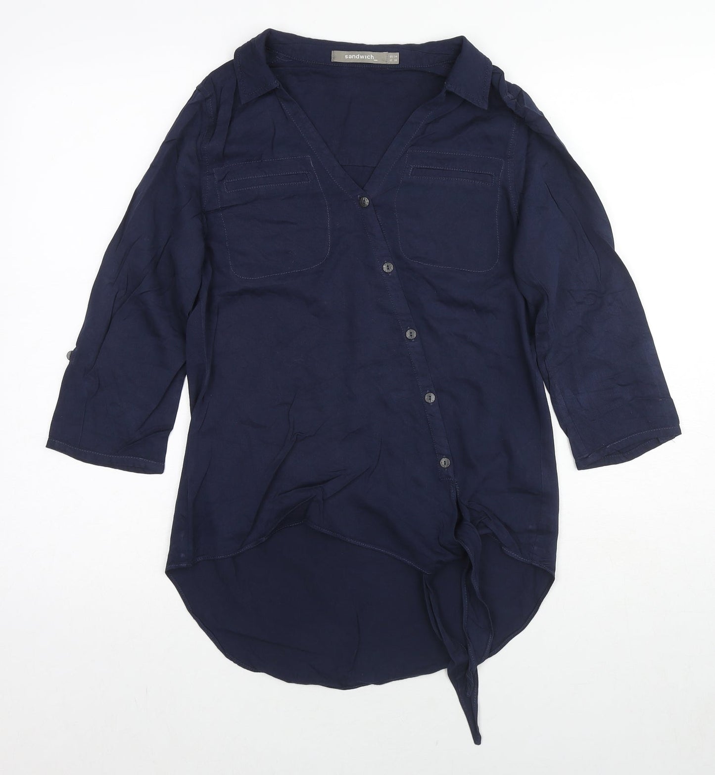 Sandwich Womens Blue Viscose Basic Button-Up Size 6 Collared - Knot Front