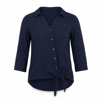 Sandwich Womens Blue Viscose Basic Button-Up Size 6 Collared - Knot Front
