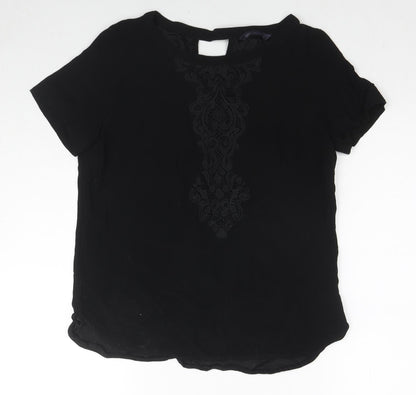Marks & Spencer Womens Black Viscose Basic Blouse Size 10 V-Neck