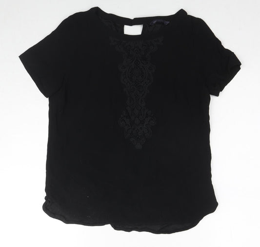 Marks and Spencer Womens Black Viscose Basic Blouse Size 10 V-Neck