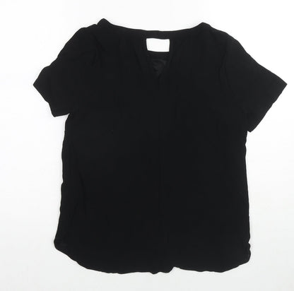 Marks & Spencer Womens Black Viscose Basic Blouse Size 10 V-Neck