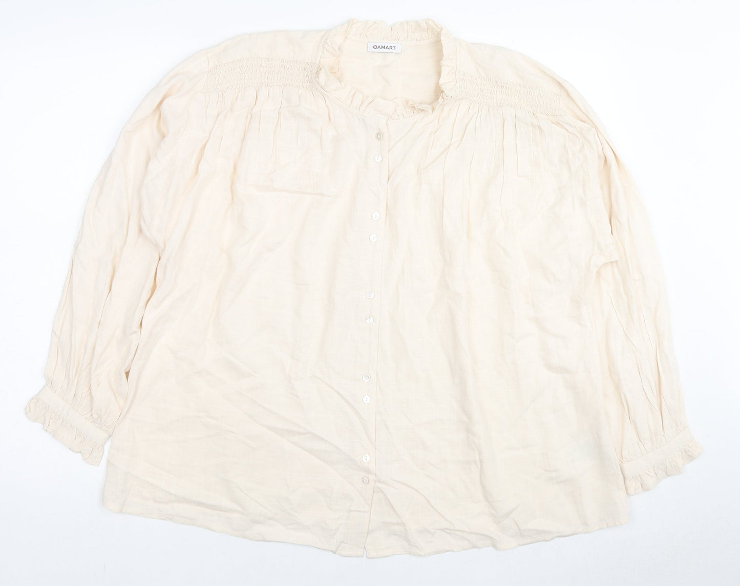 Damart Womens Beige Viscose Basic Button-Up Size 18 Mock Neck