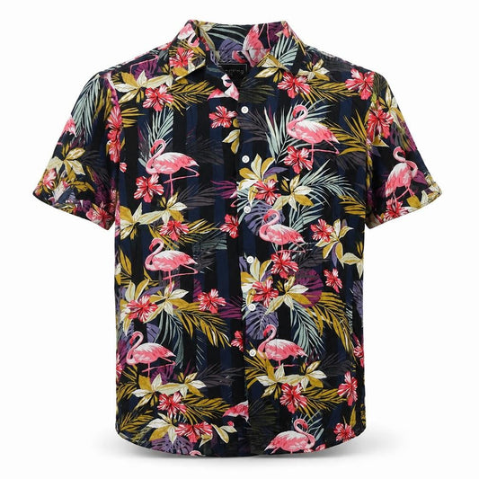 Red Herring Mens Multicoloured Geometric Viscose Button-Up Size S Collared Button - Flamingo Print