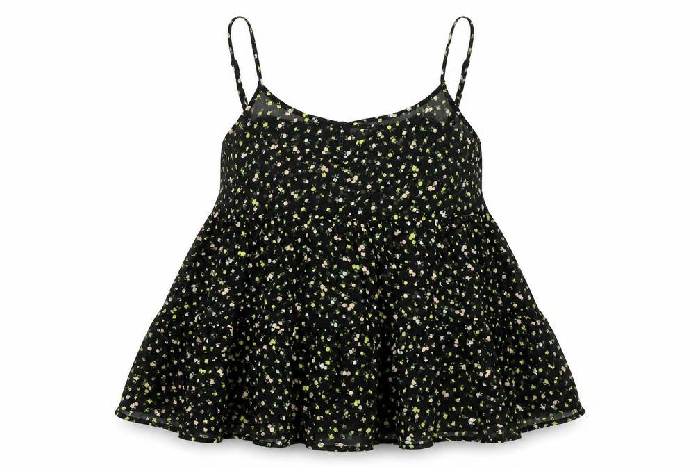 Divided by H&M Womens Black Floral Polyester Camisole Tank Size 8 Scoop Neck