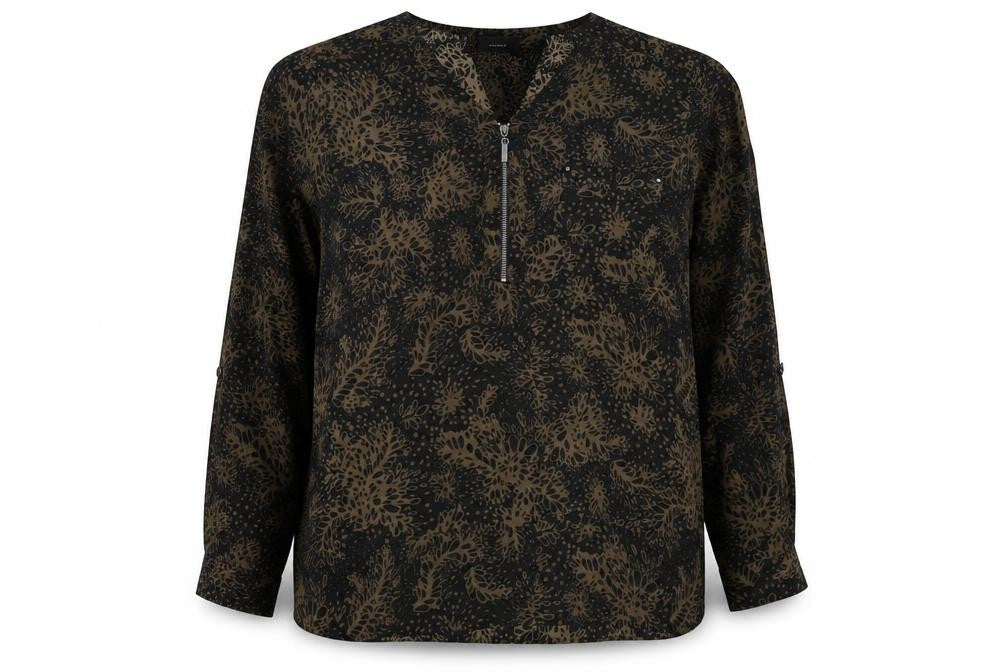 Yessica Womens Black Geometric Polyester Basic Blouse One Size V-Neck
