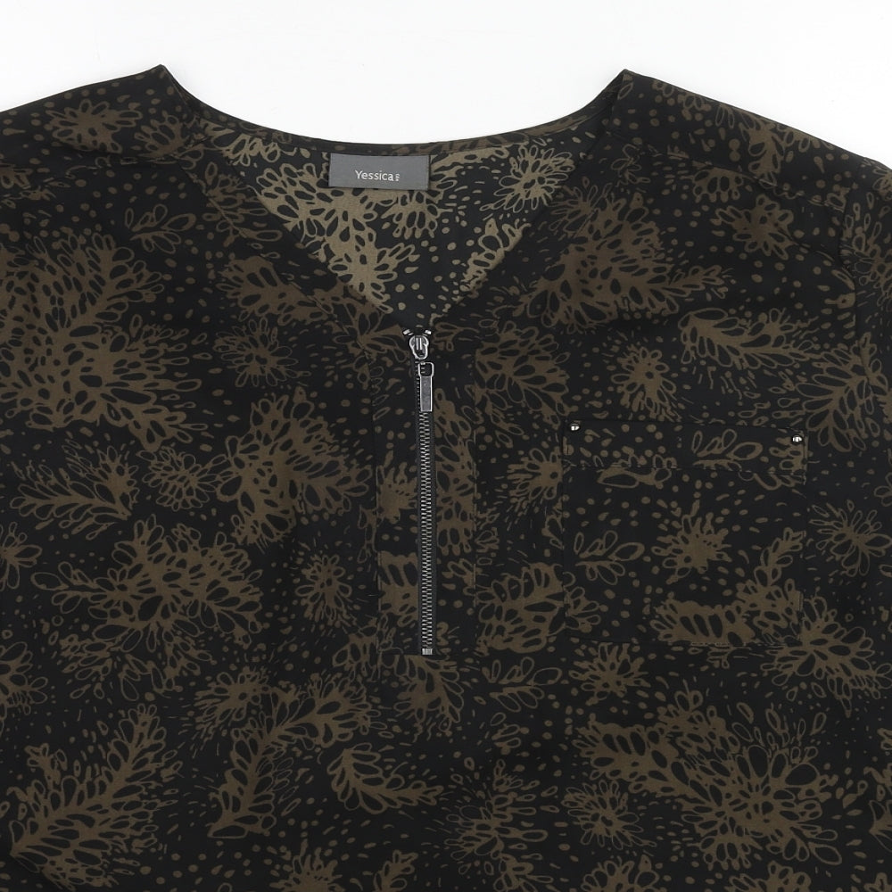 Yessica Womens Black Geometric Polyester Basic Blouse One Size V-Neck