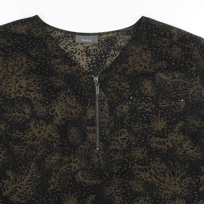 Yessica Womens Black Geometric Polyester Basic Blouse One Size V-Neck