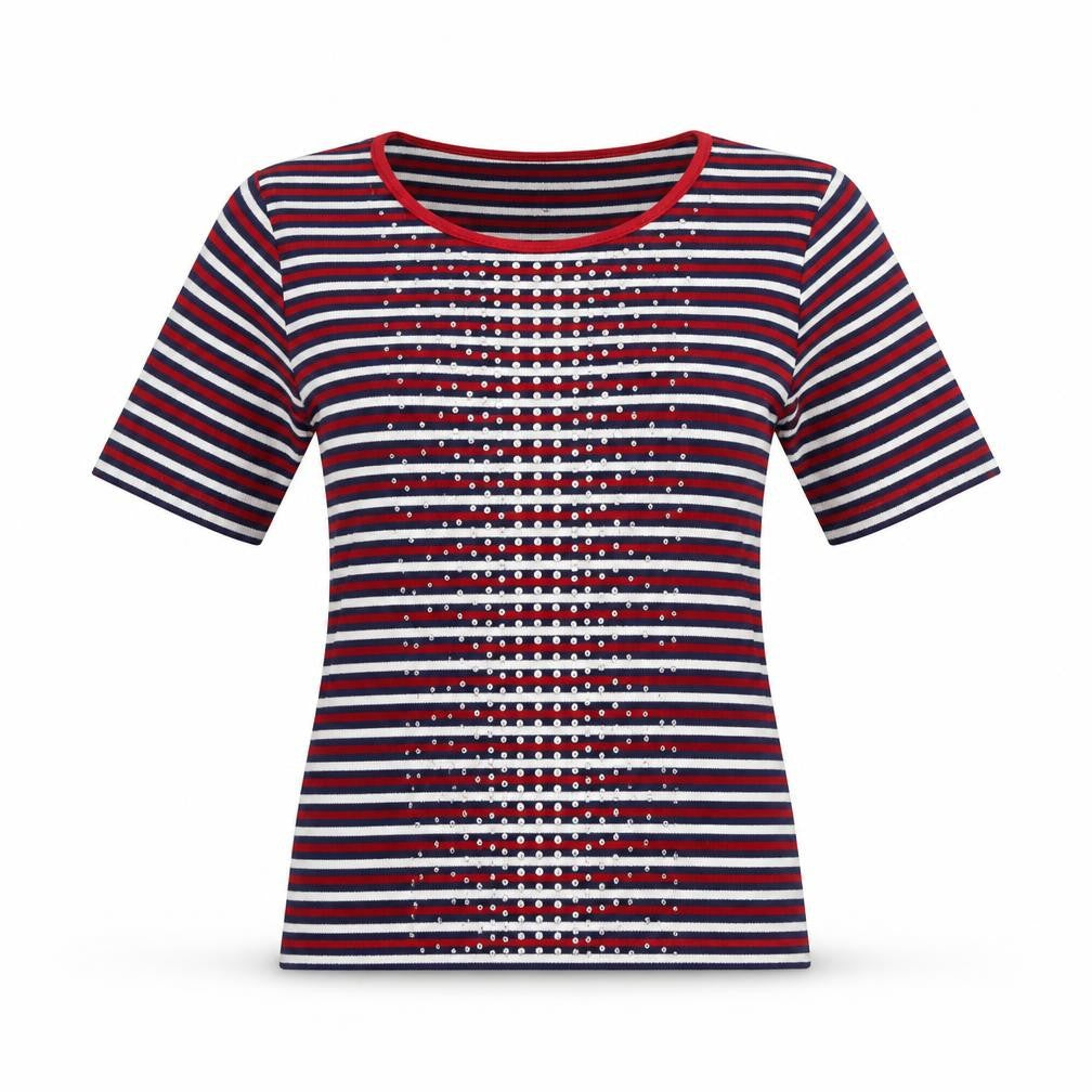 Alia Womens Multicoloured Striped Polyester Basic T-Shirt Size M Round Neck