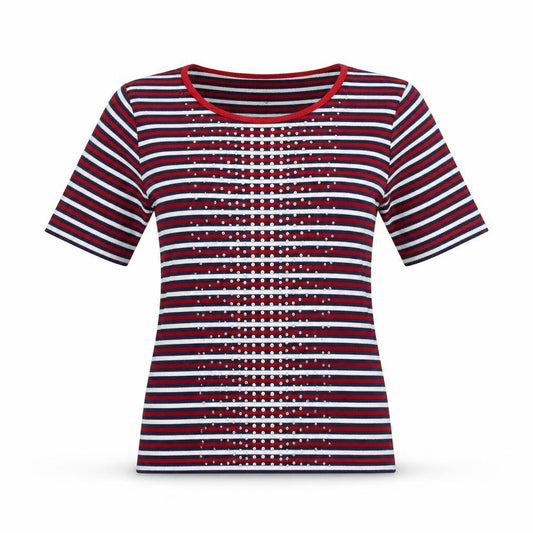 Alia Womens Multicoloured Striped Polyester Basic T-Shirt Size M Round Neck