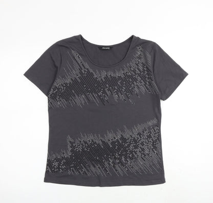 Additional front view of Alexara women’s grey polyester basic t-shirt, size UK 14, round neck