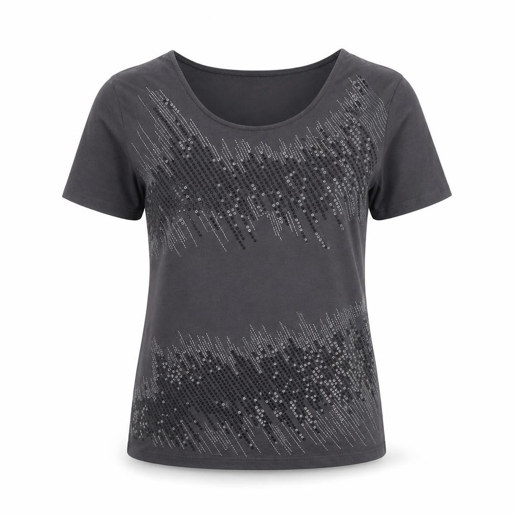 Alexara Womens Grey Polyester Basic T-Shirt Size 14 Round Neck