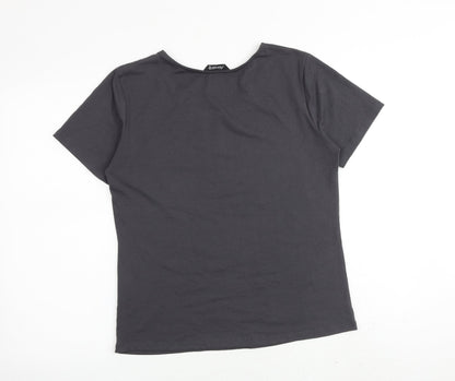Back view of Alexara women’s grey polyester basic t-shirt, size UK 14, round neck