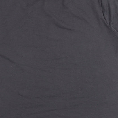 Brand and care label for Alexara women’s grey polyester basic t-shirt, size UK 14, round neck