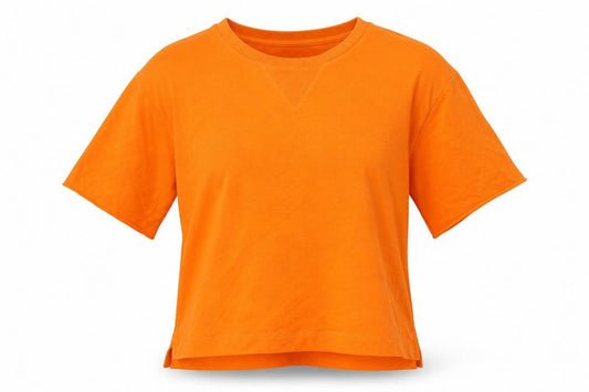 Zara Womens Orange Cotton Cropped T-Shirt Size S Scoop Neck