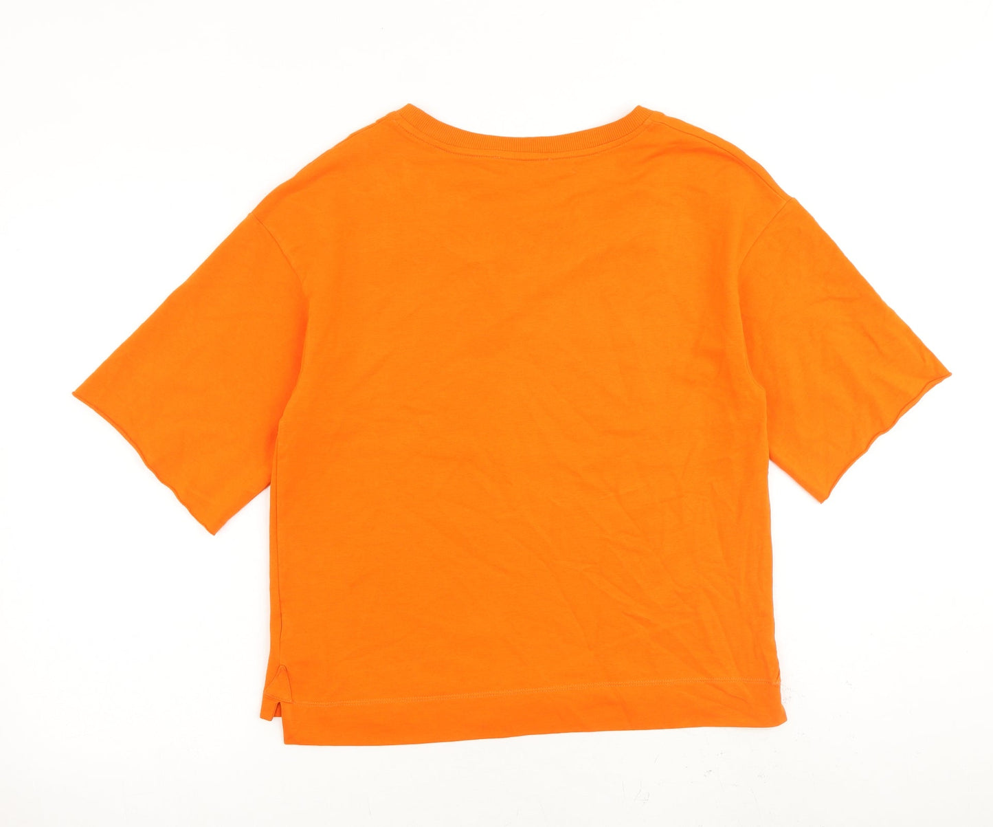Zara Womens Orange Cotton Cropped T-Shirt Size S Scoop Neck
