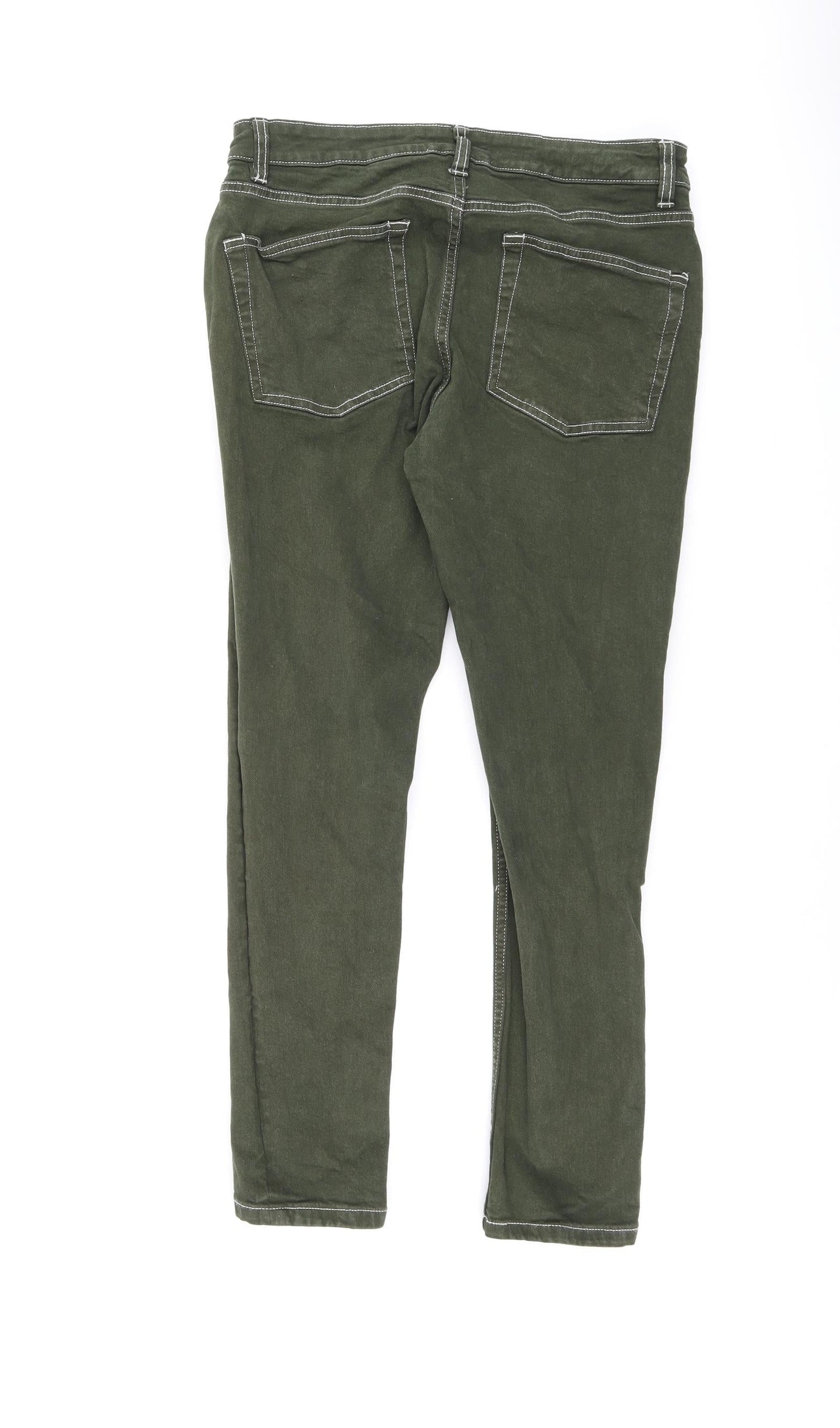 ASOS Womens Green Cotton Skinny Jeans Size 32 in L30 in Regular Zip - Stitching Detail