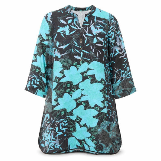 Miss image Womens Blue Geometric Cotton A-Line Size L V-Neck Pullover
