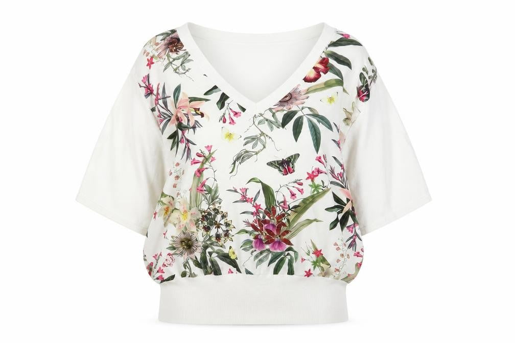 Oasis Womens White V-Neck Floral Viscose Pullover Jumper Size S