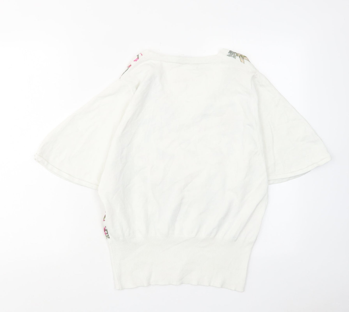Oasis Womens White V-Neck Floral Viscose Pullover Jumper Size S