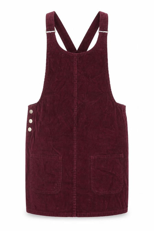 Denim & Co. Womens Red Cotton Pinafore/Dungaree Dress Size 10 Scoop Neck Button