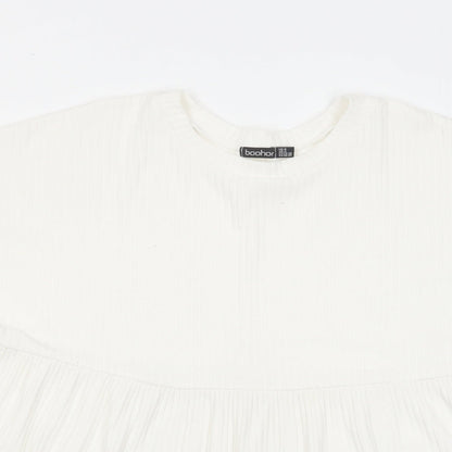 Boohoo Womens White Polyester Basic T-Shirt Size 8 Round Neck