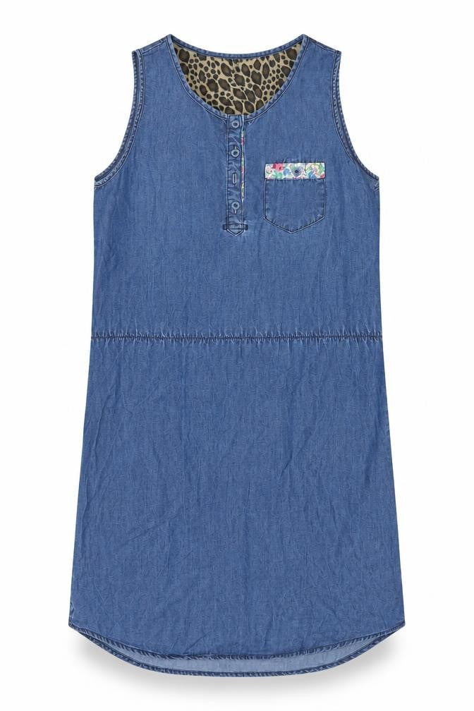 H&M Girls Blue Cotton A-Line Size 14 Years Round Neck Button