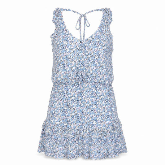 NAF NAF Womens Blue Floral Viscose Mini Size 8 Scoop Neck Button