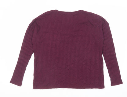 Gap Womens Purple V-Neck Polyester Pullover Jumper Size S